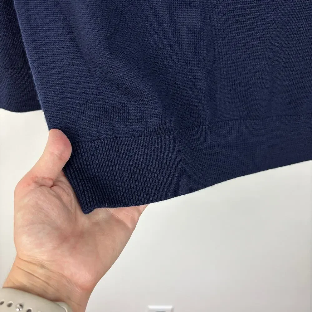 Raffi NEW Navy Blue Merino Wool Long Sleeve Polo Sweater XXL 2XL